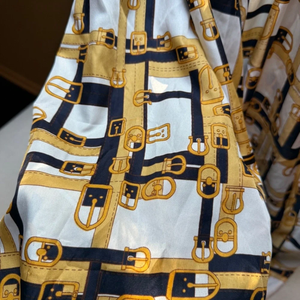 Large Vintage Equestrian Belts Scarf White Navy Gold
